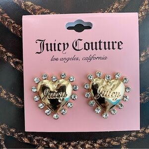 Juicy Couture Gold Heart Crystal Rhinestone Earrings New